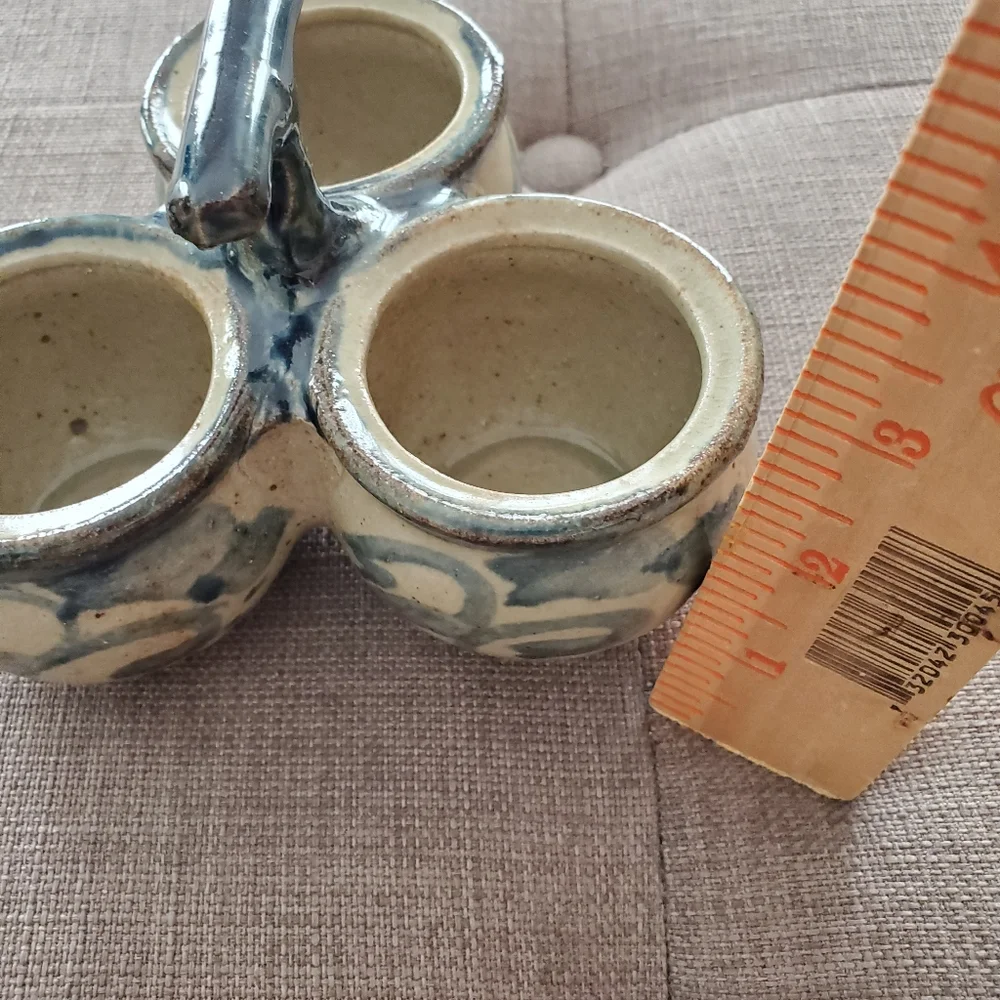 Succulent Planter Condiment Holder Ramekin Trio Sauce Dish Blue Rustic Pottery - Picture 8 of 14